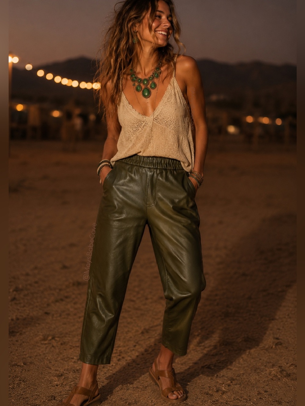 Hunter Green Vegan Leather Pull On Tapered Ankle Pants - Picture 2 of 14